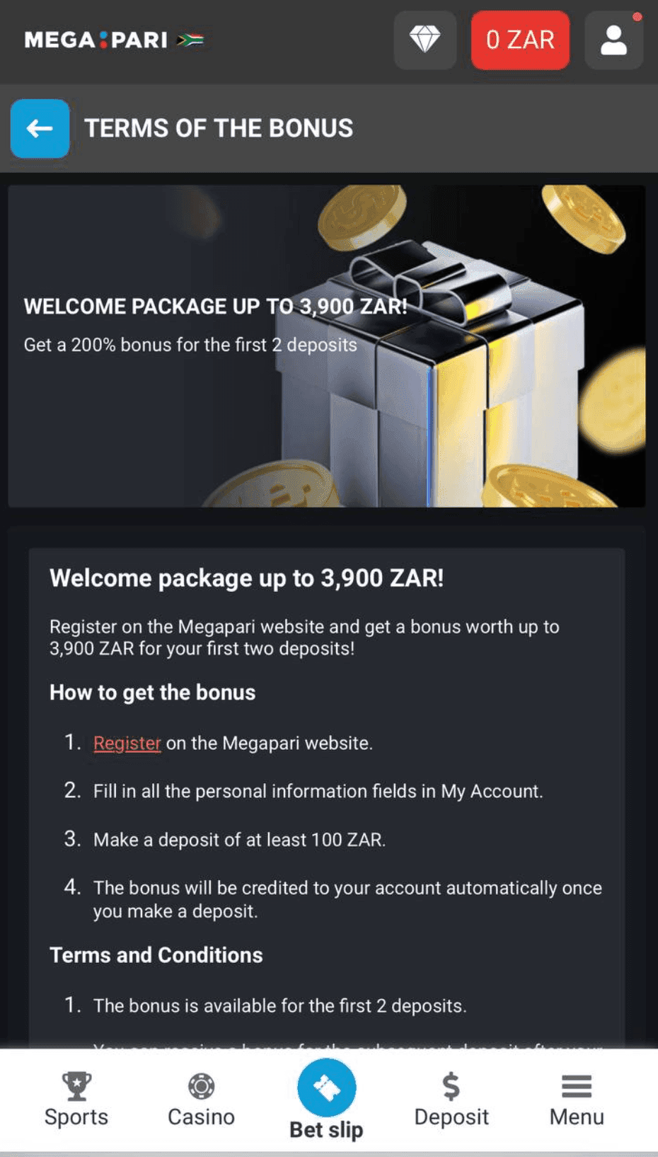 Sports and Casino Welcome Bonus for SA Bettors