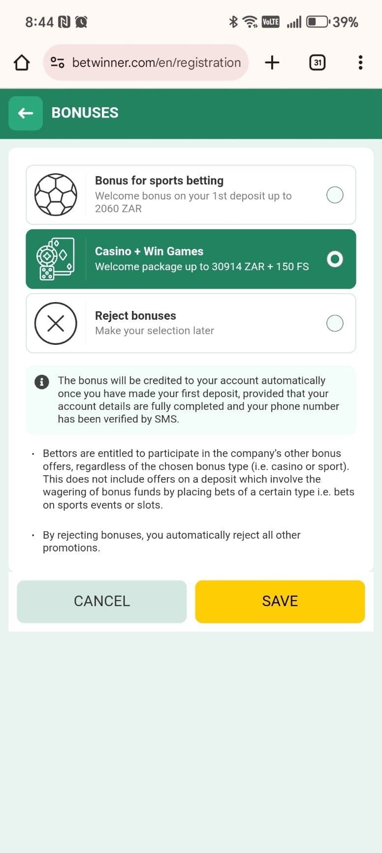 Sports welcome bonus or the casino welcome package