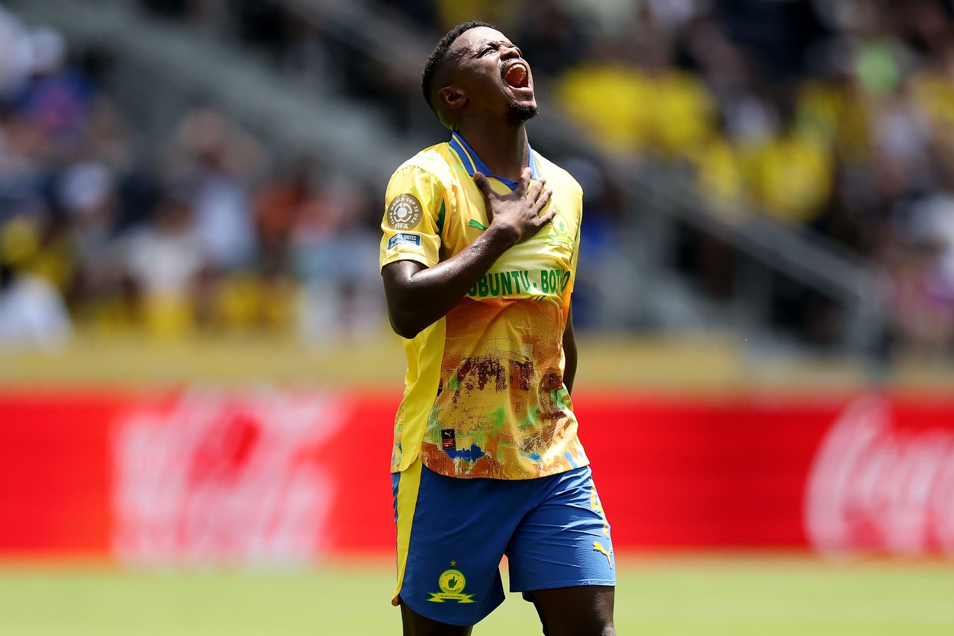 Teboho Mokoena #4 of Mamelodi Sundowns FC reacts to missing a shot on goal