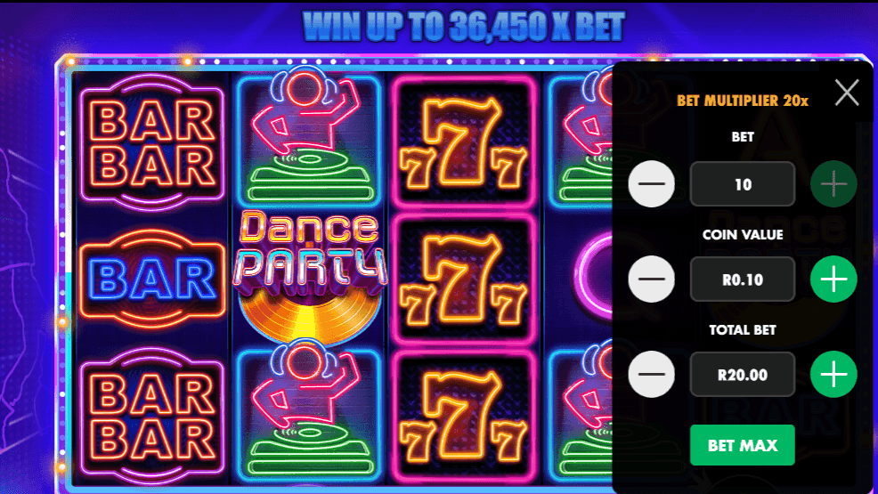 To change the stake, use the + and – buttons