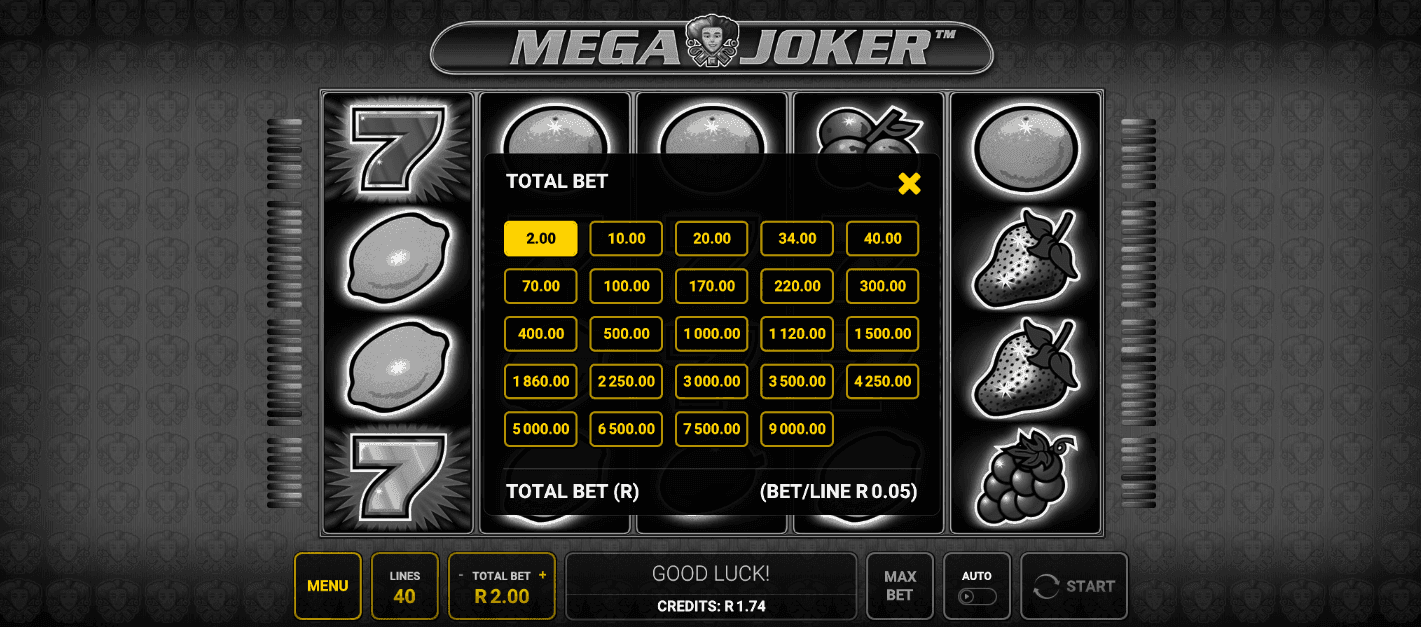 Use the ‘Total Bet’ button to choose your stake per round.