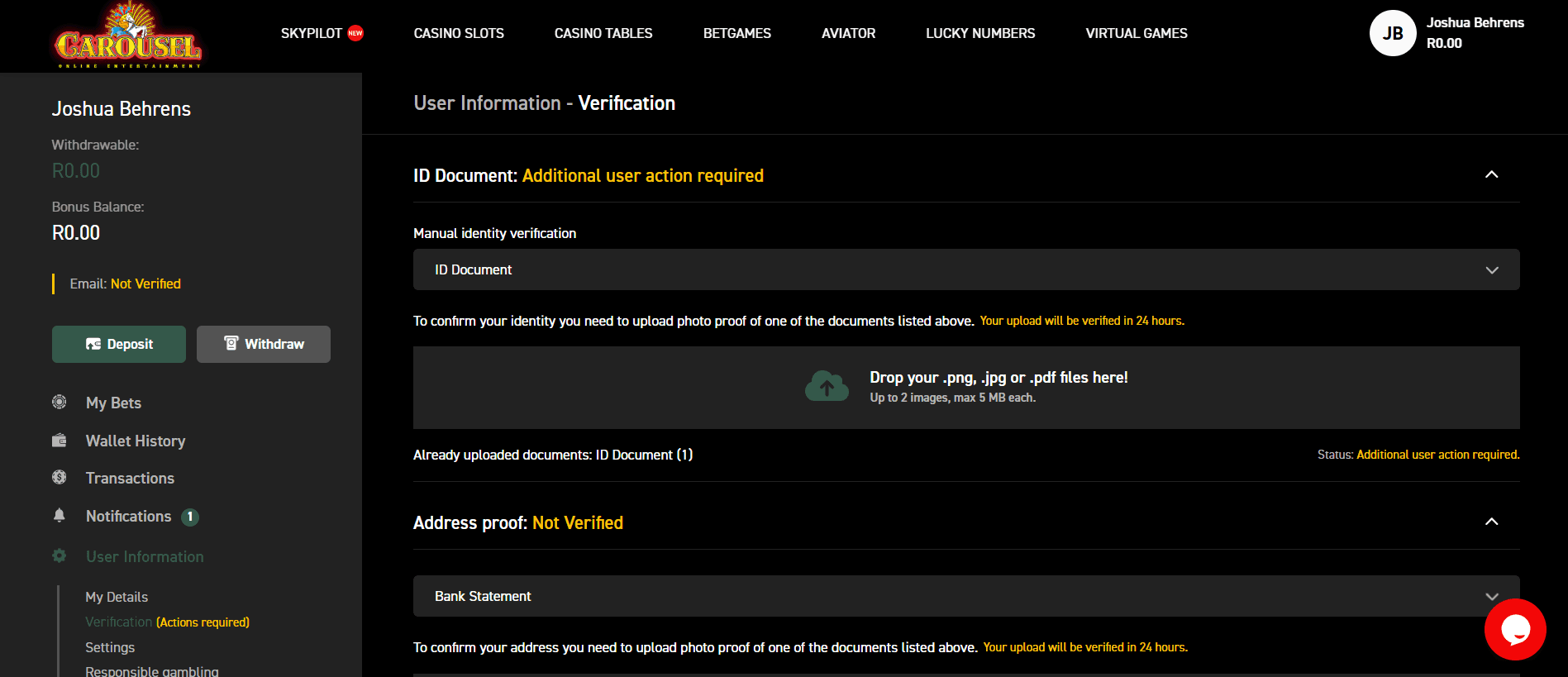 Verify your account under the verification