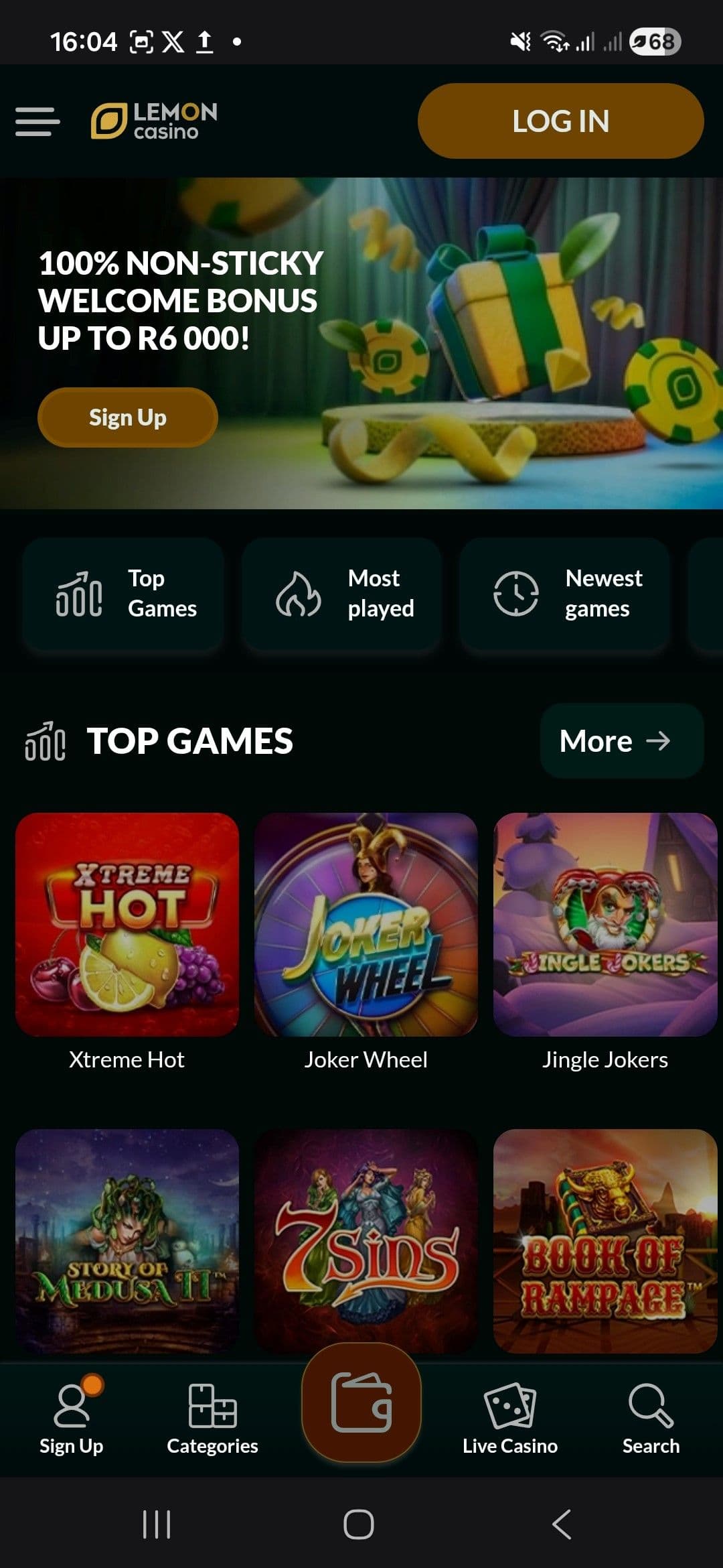 Visit the Lemon Casino website