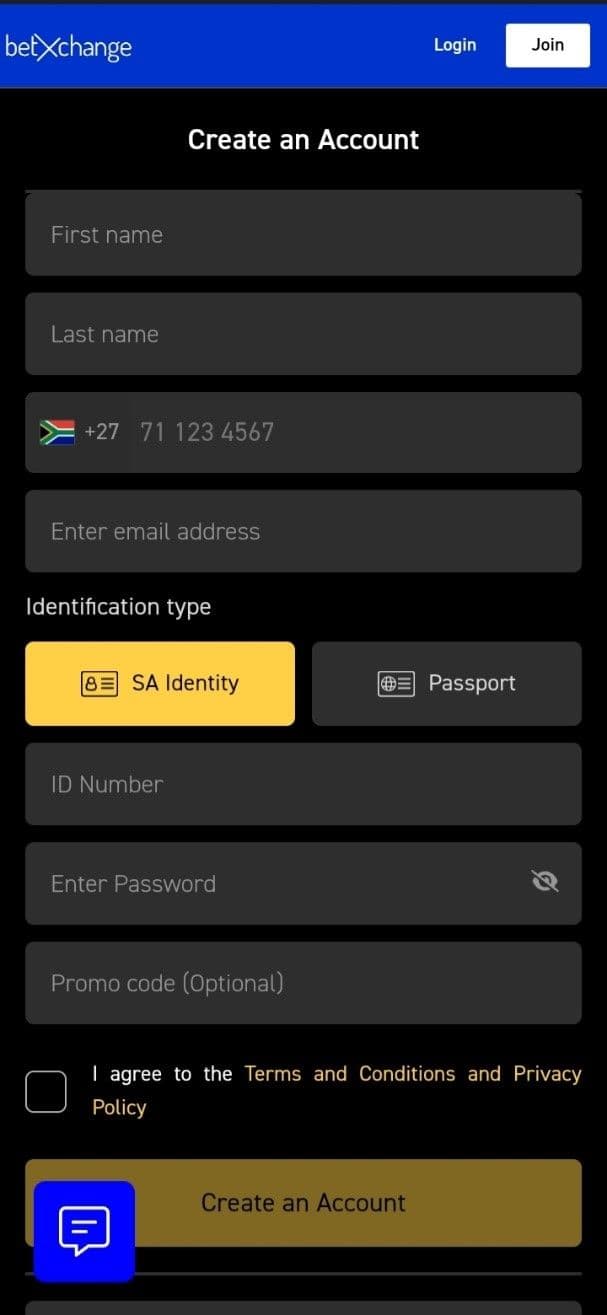 Visit www.betxchange.com and click the Join icon
