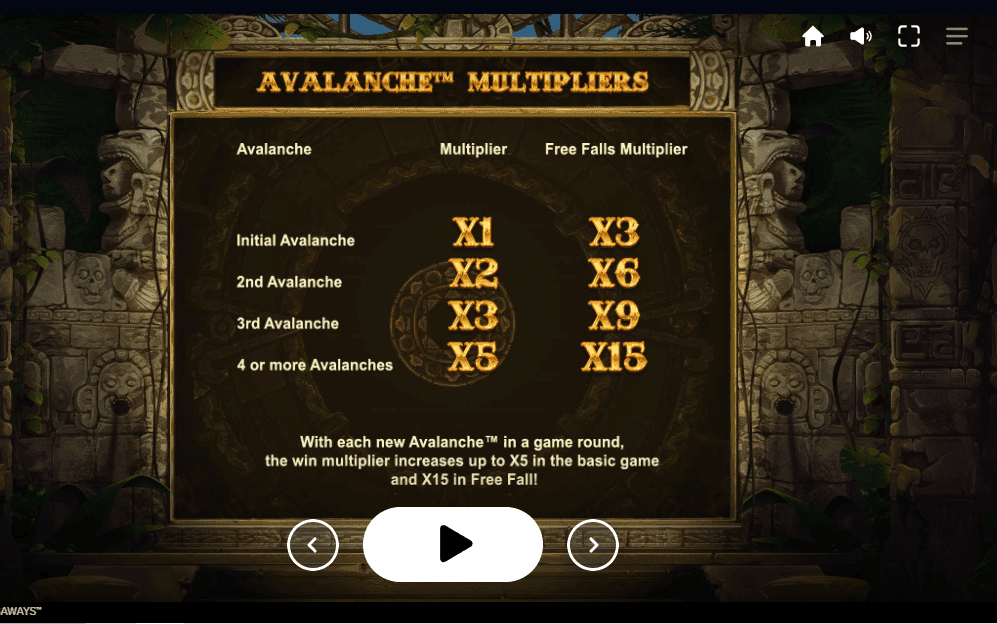 Watch for Avalanche wins, which trigger multipliers