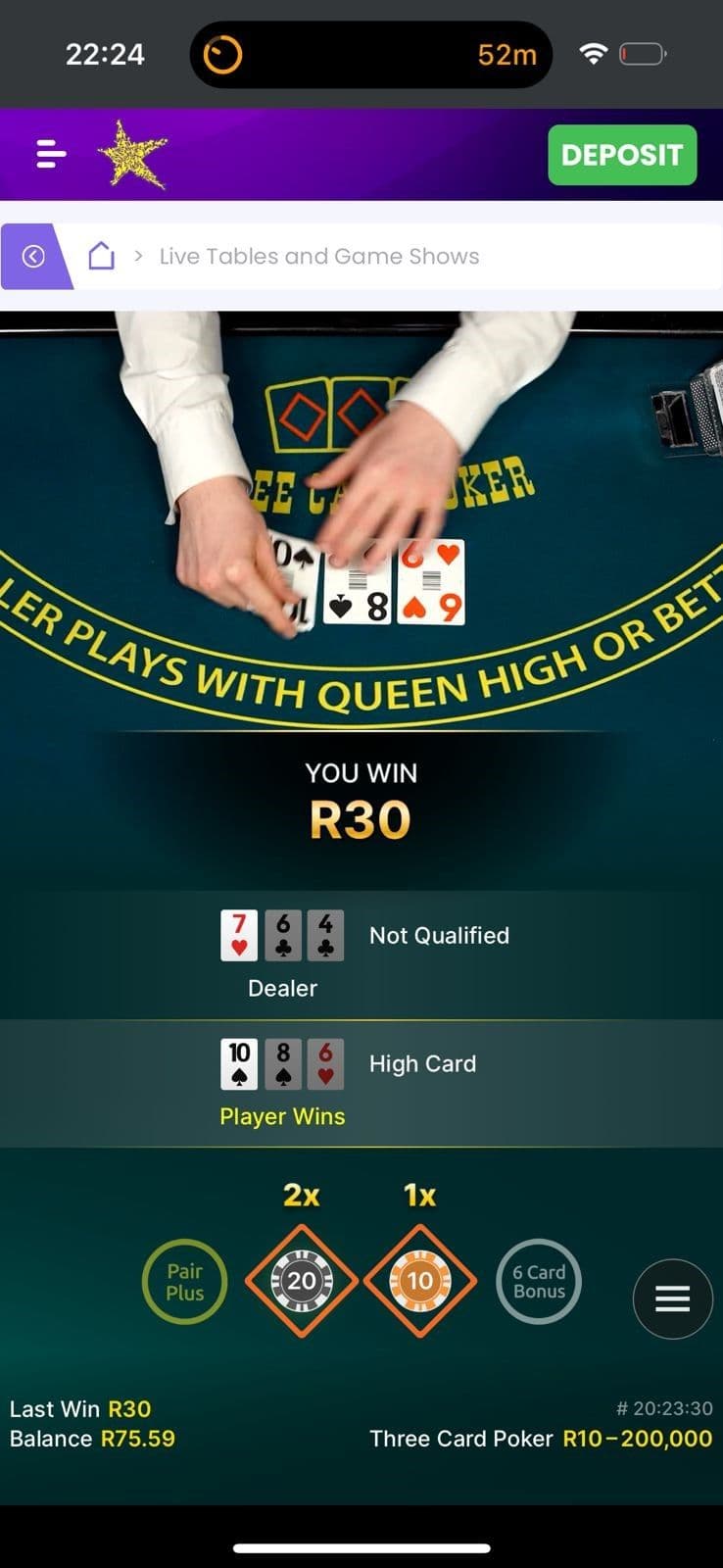 the Ante bet wins, and the Play bet is returned